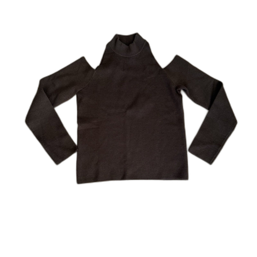 Monrow Chocolate  Brown Cold-Shoulder Top Size L